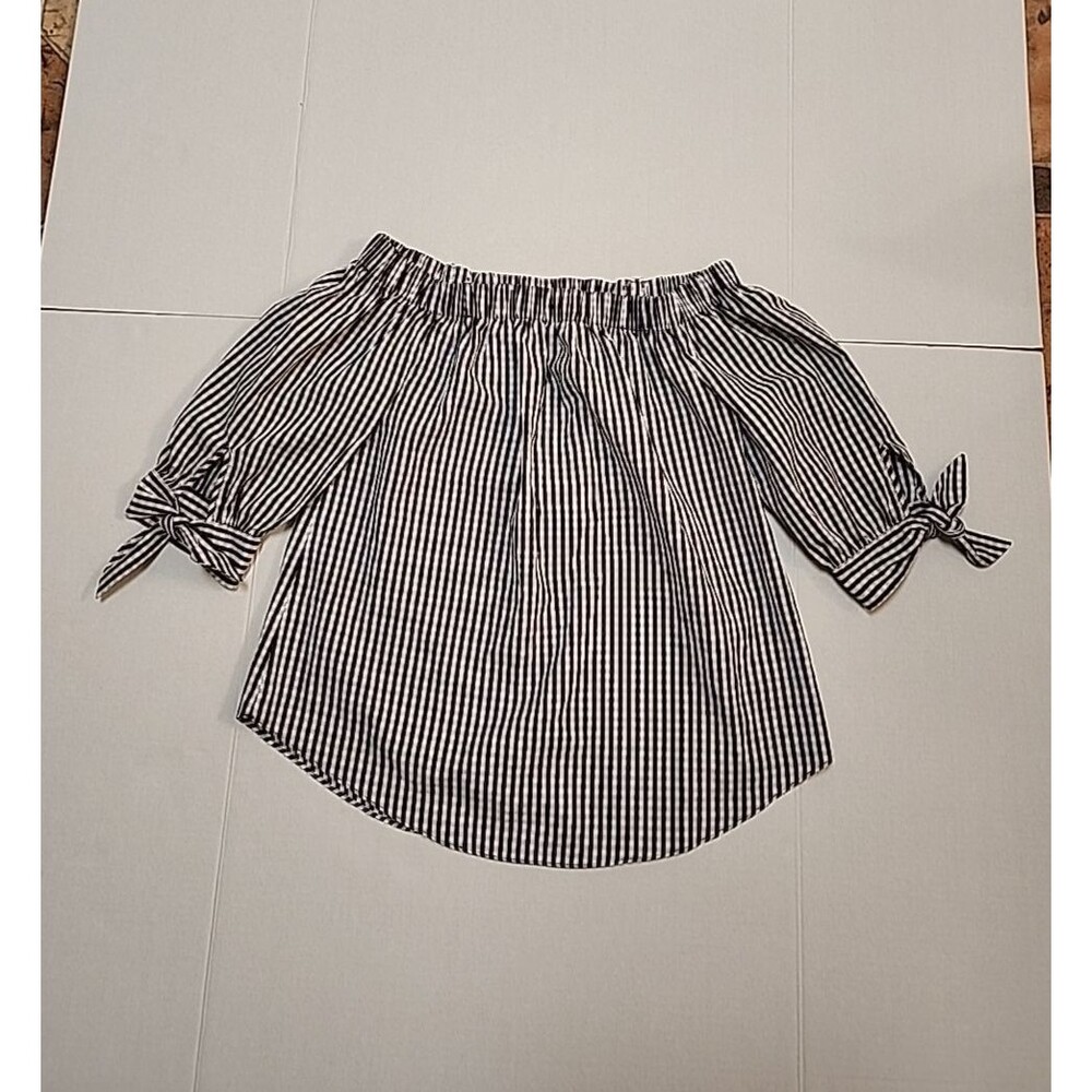 IZ Byer Off-the-shoulder Blouse Black And White Checked Tie Sleeves Small